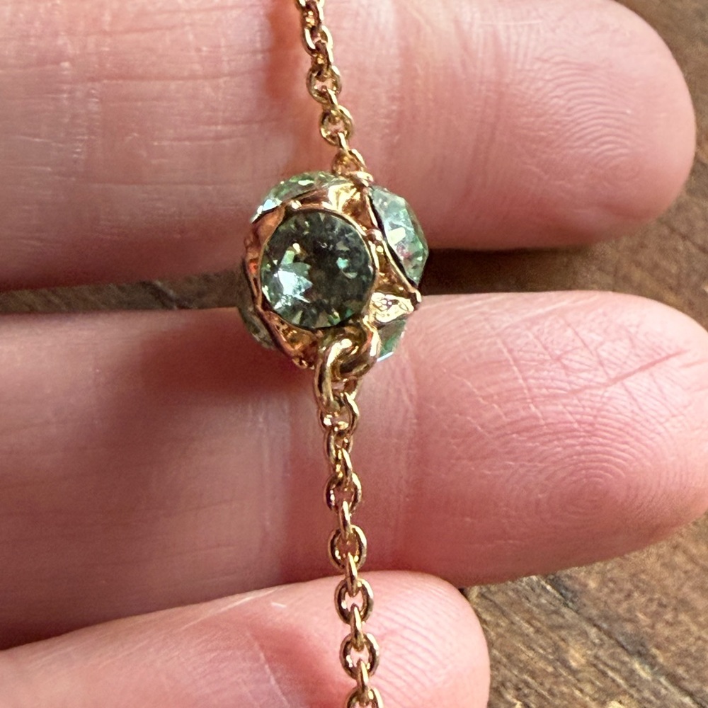 NWOT Kate Spade "LADY MARMALADE" Long Station Necklace Green rhinestone - Picture 7 of 7